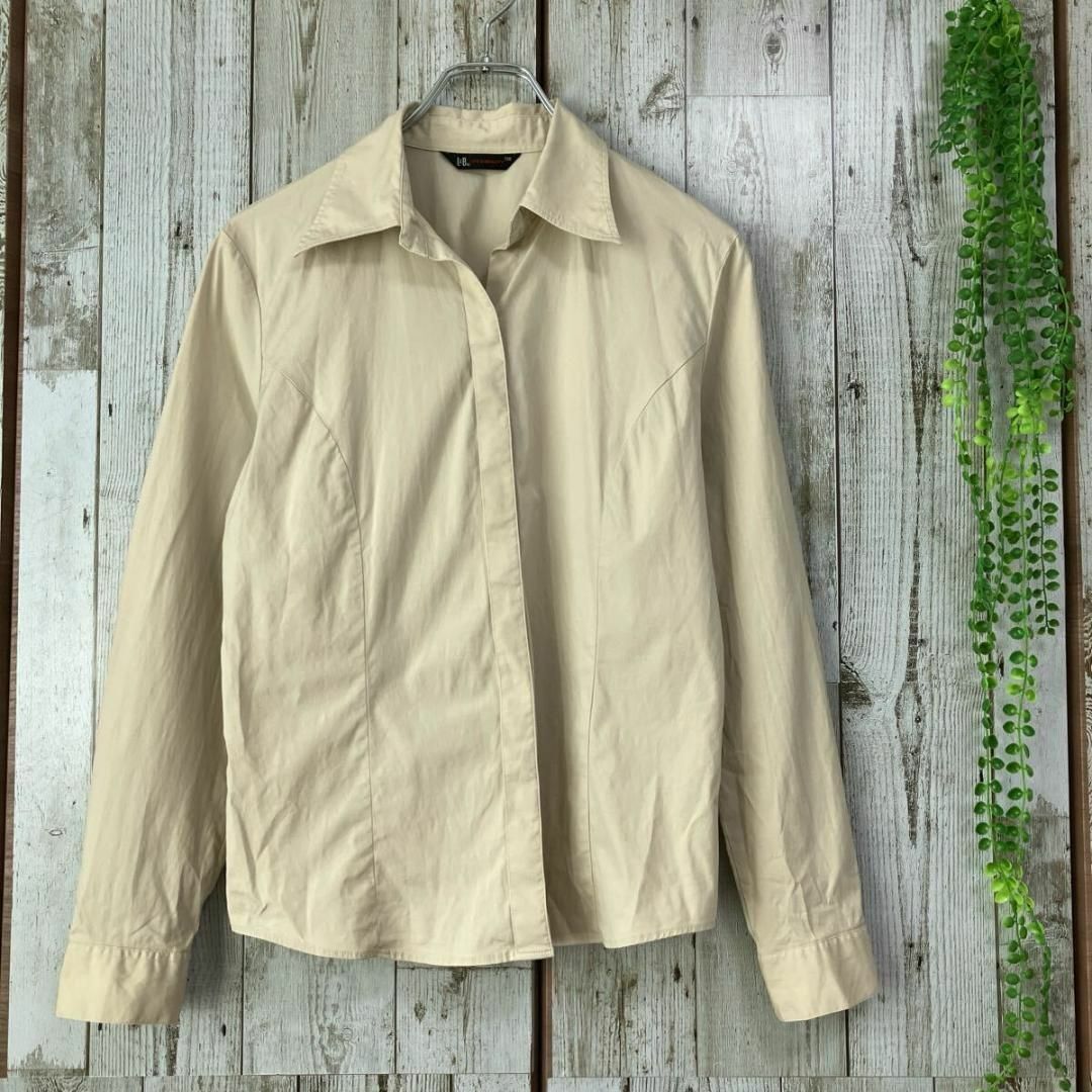 ☆LIFE&BEAUTY☆日本製☆スキッパー シャツ 比翼ボタン ベージュ 11号 M～L レディース 長袖 ストレッチ [送料無料☆匿名配送] t4743_画像1