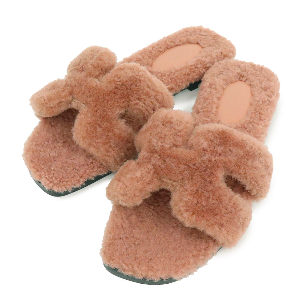 （新品・未使用品）エルメス HERMES オラン サンダル ミュール シープスキン ローズオーブ ピンク 35.5 22.5cm 箱付_画像1