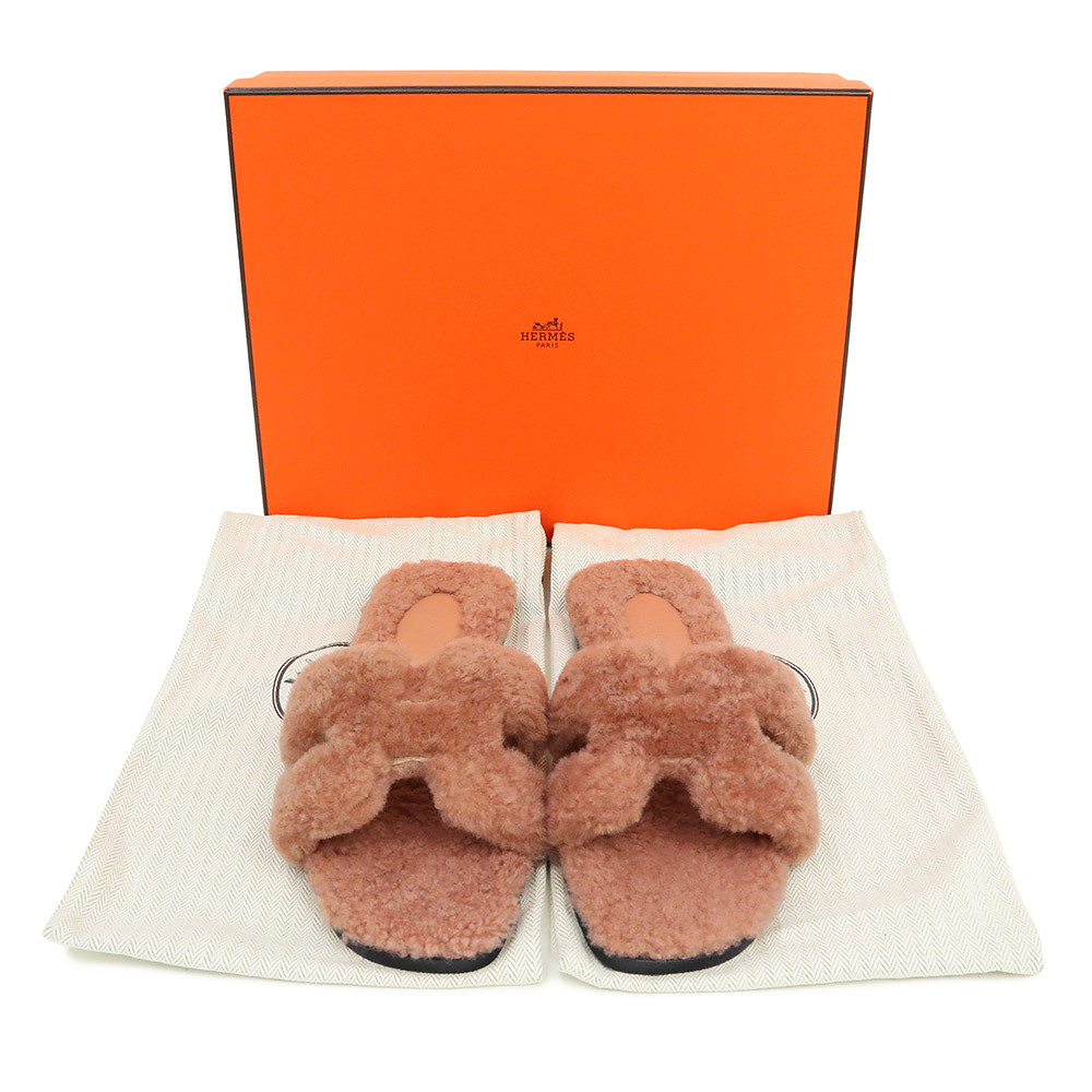 （新品・未使用品）エルメス HERMES オラン サンダル ミュール シープスキン ローズオーブ ピンク 35.5 22.5cm 箱付_画像2