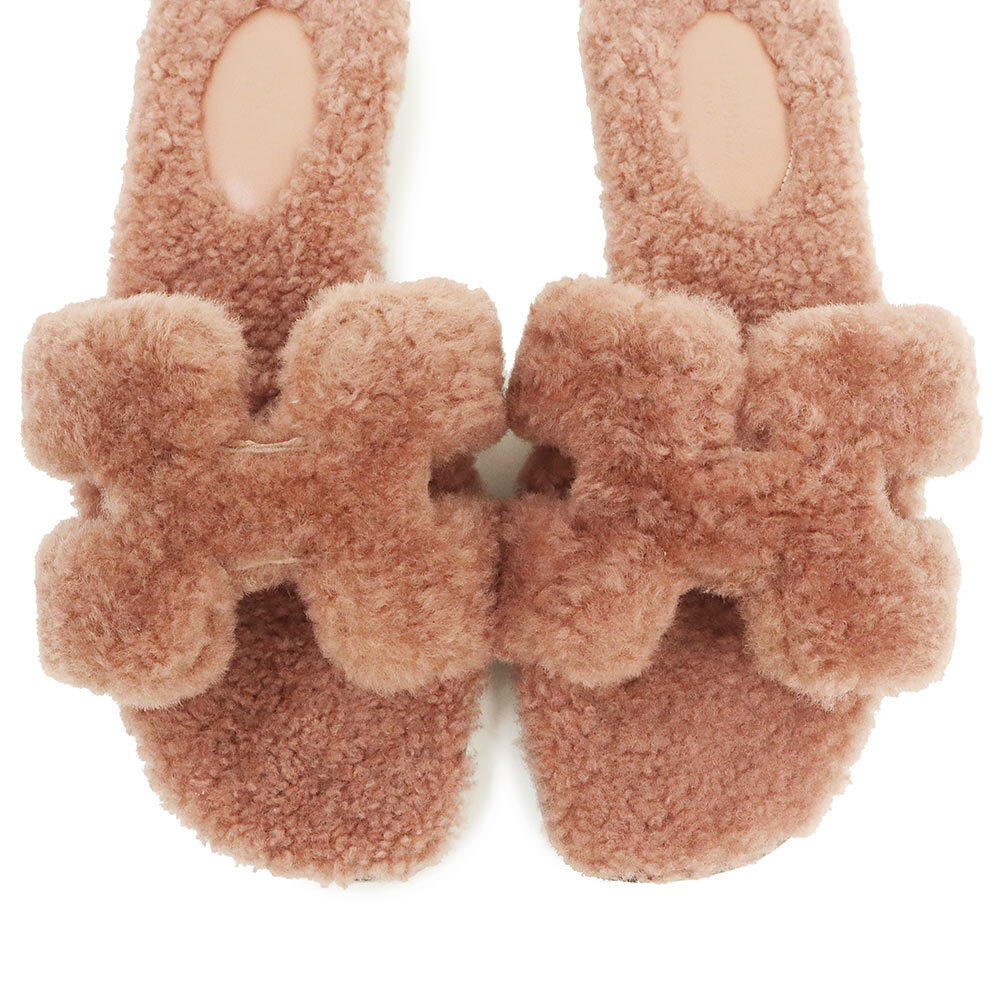 （新品・未使用品）エルメス HERMES オラン サンダル ミュール シープスキン ローズオーブ ピンク 35.5 22.5cm 箱付_画像6