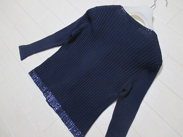 スーパービューティー*Super Beauty　ビジュー装飾リブニットカーディガン　42　ビーズスパンコール_画像4