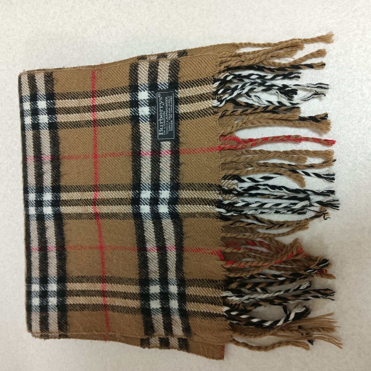 S[ BURBERRY]バーバリー　マフラー　チェック柄　 ストール　定番カラー　 ラムウール　大人気　茶色　フリンジ　海外ブランド