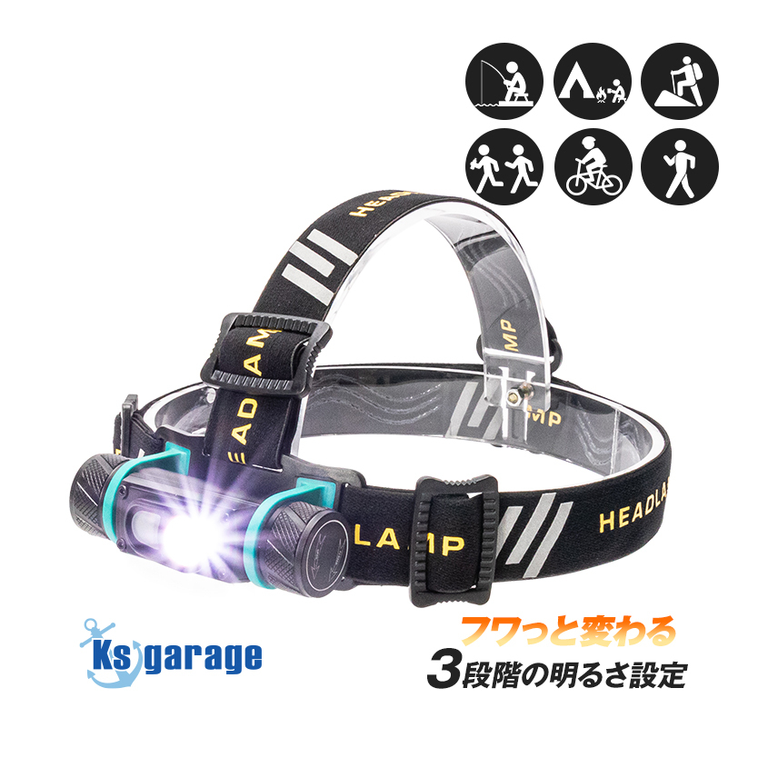 ヘッドライト LED 充電式 18650 リチウム電池 (別売り) 釣り ライト キャンプ アウトドア ヘッドランプ 登山 トレッキング 首掛け 懐中電燈