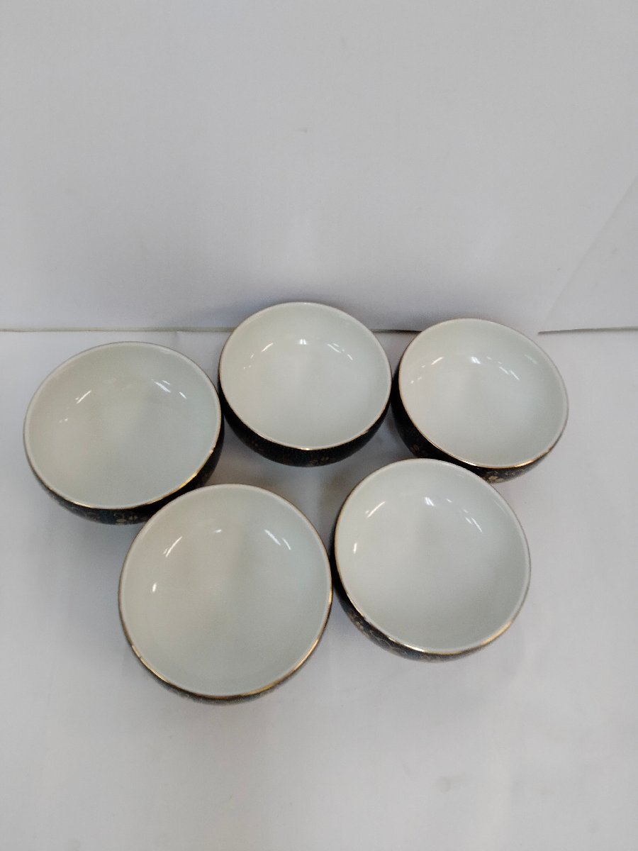 有田焼 青粒鉄仙 湯呑み5客 青 金 植物柄 茶 茶道 チャワン_画像2