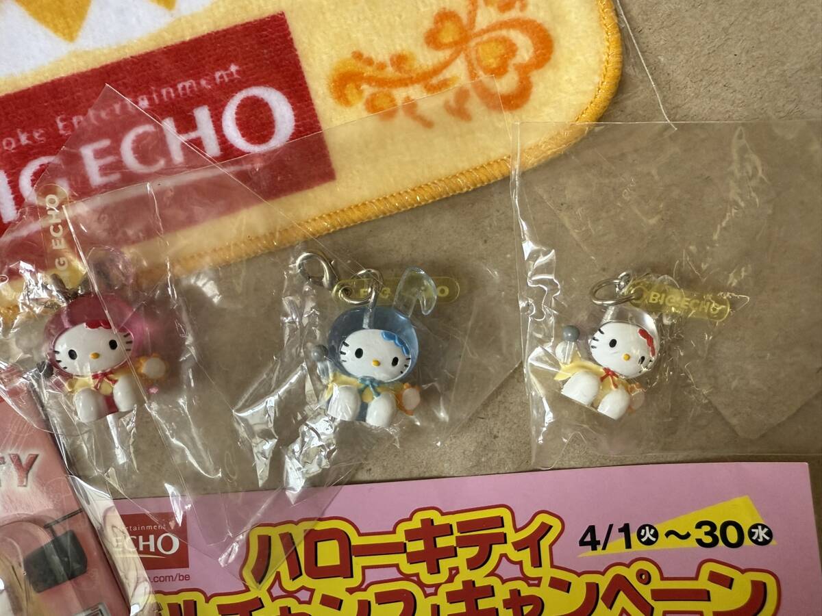 非売品 カラオケ セット? ビッグエコー ラウンドワン アイドル 根付ストラップ 音符 ファスナーマスコット レア 女神キティ ミニタオル