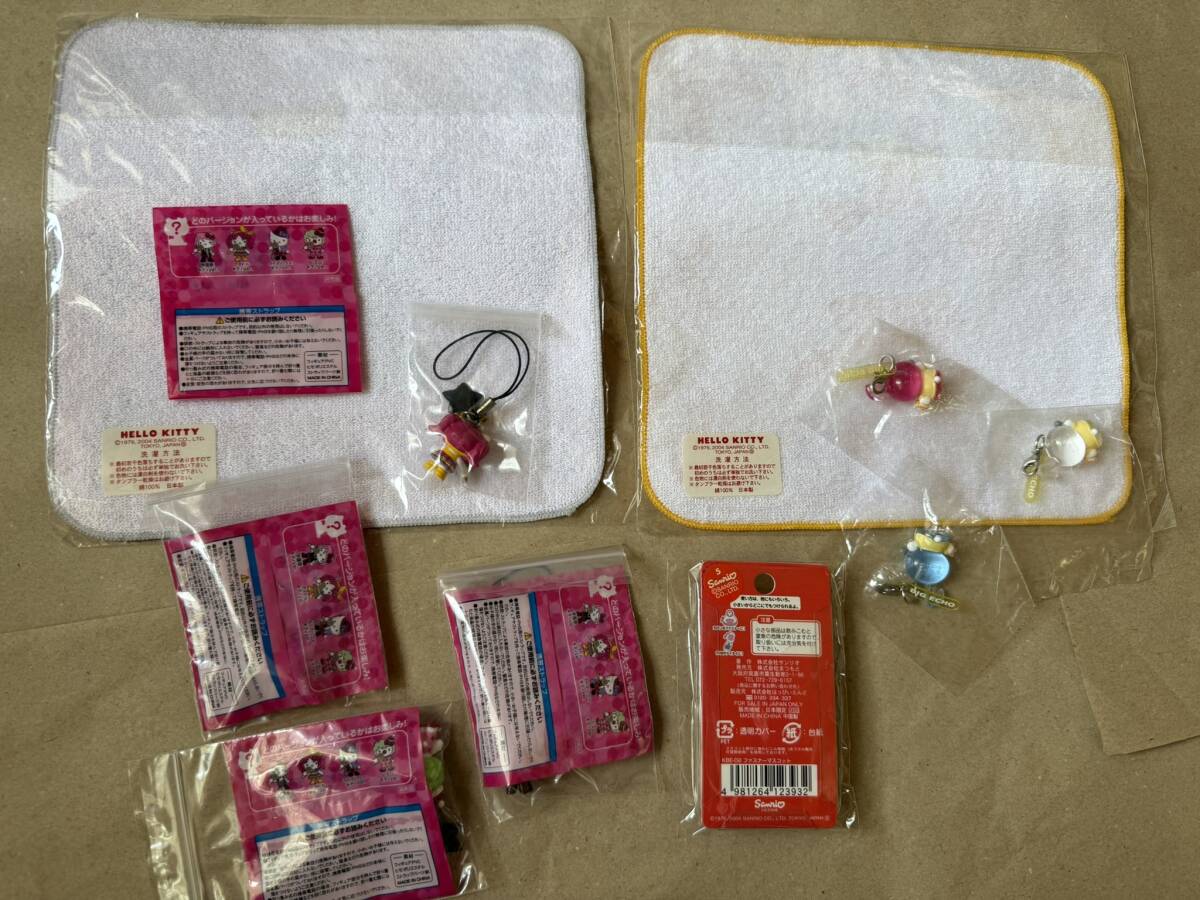 非売品 カラオケ セット? ビッグエコー ラウンドワン アイドル 根付ストラップ 音符 ファスナーマスコット レア 女神キティ ミニタオル