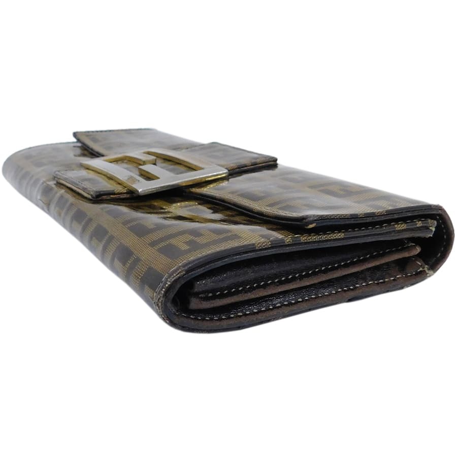 1円■ 美品 フェンディ 長財布 ブラウン系 エナメル ズッカ レディース FENDI ■E.Bip.pS-17
