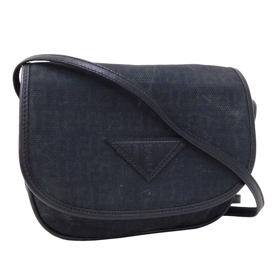 1円■フェンディ ショルダーバッグ ブラック系 キャンバス×レザー レディース コンパクト モノトーン FENDI ■E.Ber.tI-15