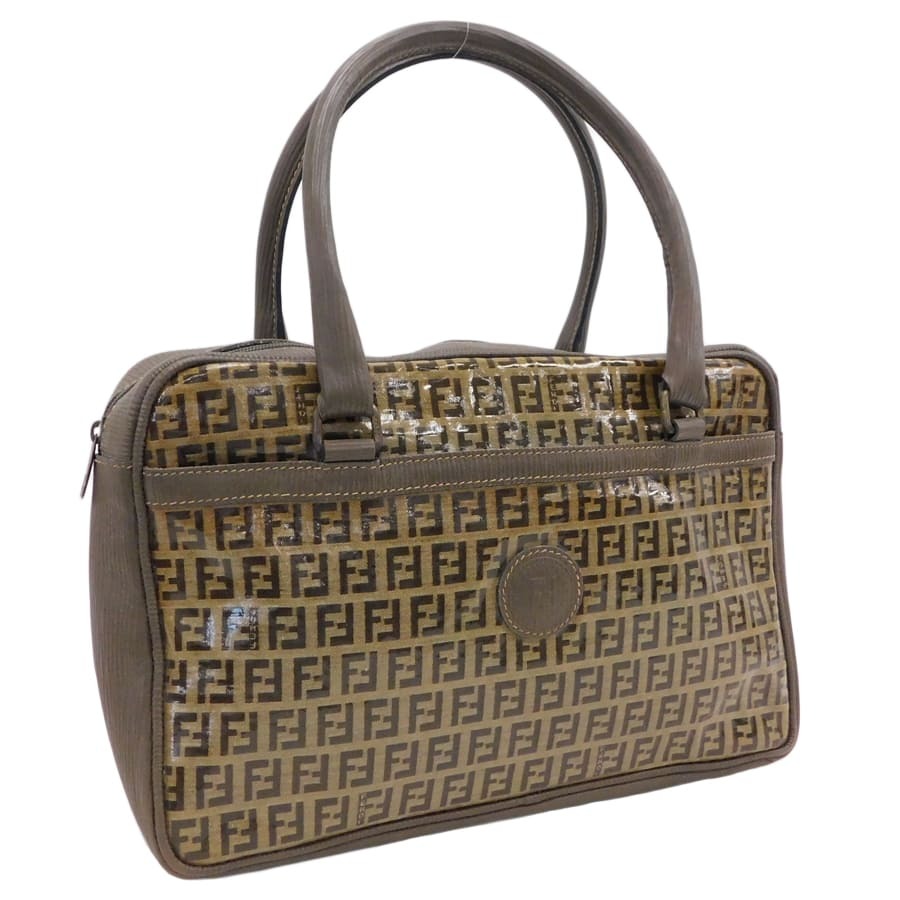 1円■ 美品 フェンディ ハンドバッグ ブラウン系 PVC×レザー ズッカ オールド 普段使い FENDI ■E.Css.zE-16