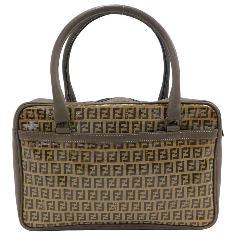 1円■ 美品 フェンディ ハンドバッグ ブラウン系 PVC×レザー ズッカ オールド 普段使い FENDI ■E.Css.zE-16