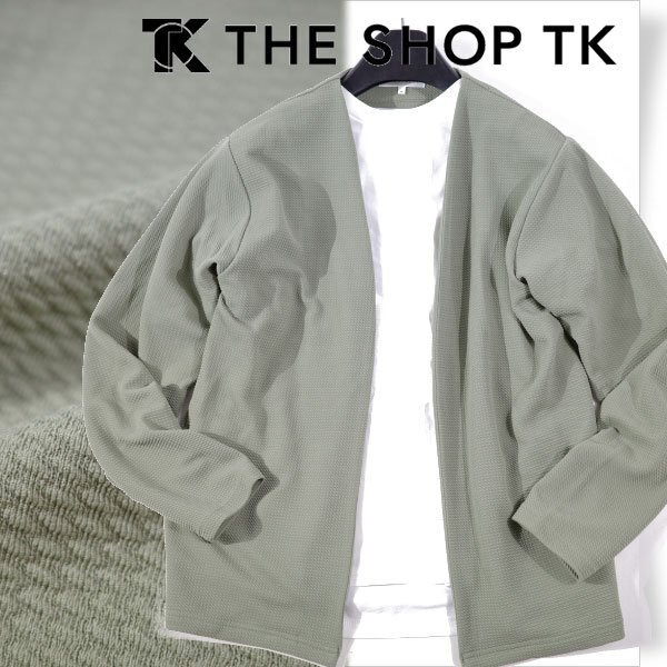 新品1円～★THE SHOP TK タケオキクチ 長袖 クルーネック ウール毛 アーガイルニット L グレー 正規店本物 ◆4908◆