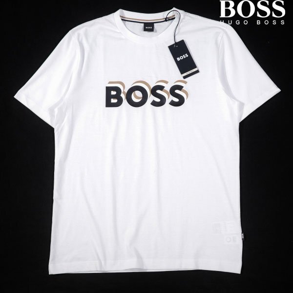 新品1円～★定価1.9萬 BOSS ボス メンズ 最高級(jí)ライン ロゴ コットン綿 半袖 クルーネックTシャツ L ホワイト 白 ヒューゴボス ◆A3308◆