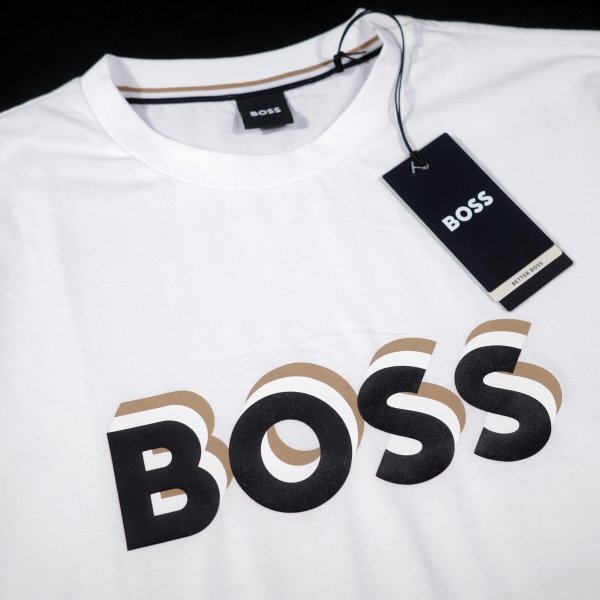 新品1円～★定価1.9萬 BOSS ボス メンズ 最高級(jí)ライン ロゴ コットン綿 半袖 クルーネックTシャツ L ホワイト 白 ヒューゴボス ◆A3308◆