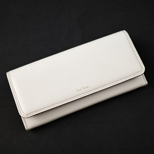 新品1円～★ポールスミス Paul Smith 箱付き 牛革レザー 二つ折り長財(cái)布 ロングウォレット かぶせ クロスグレイン2 白 正規(guī)店本物◆4700◆
