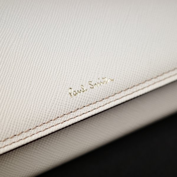 新品1円～★ポールスミス Paul Smith 箱付き 牛革レザー 二つ折り長財(cái)布 ロングウォレット かぶせ クロスグレイン2 白 正規(guī)店本物◆4700◆