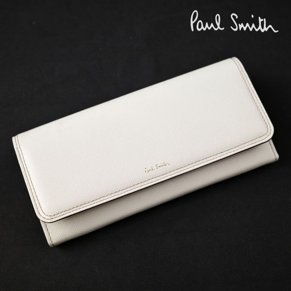 新品1円～★ポールスミス Paul Smith 箱付き 牛革レザー 二つ折り長財(cái)布 ロングウォレット かぶせ クロスグレイン2 白 正規(guī)店本物◆4700◆
