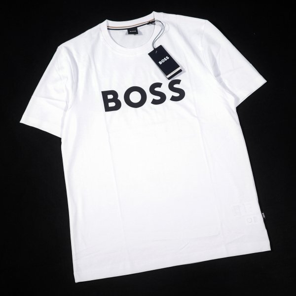 新品1円～★定価2萬 BOSS ボス メンズ 最高級ライン ロゴ コットン綿 半袖 クルーネックTシャツ L 白 ホワイト ヒューゴボス ◆A3326◆