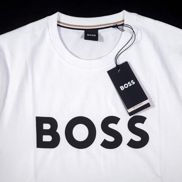 新品1円～★定価2萬 BOSS ボス メンズ 最高級ライン ロゴ コットン綿 半袖 クルーネックTシャツ L 白 ホワイト ヒューゴボス ◆A3326◆