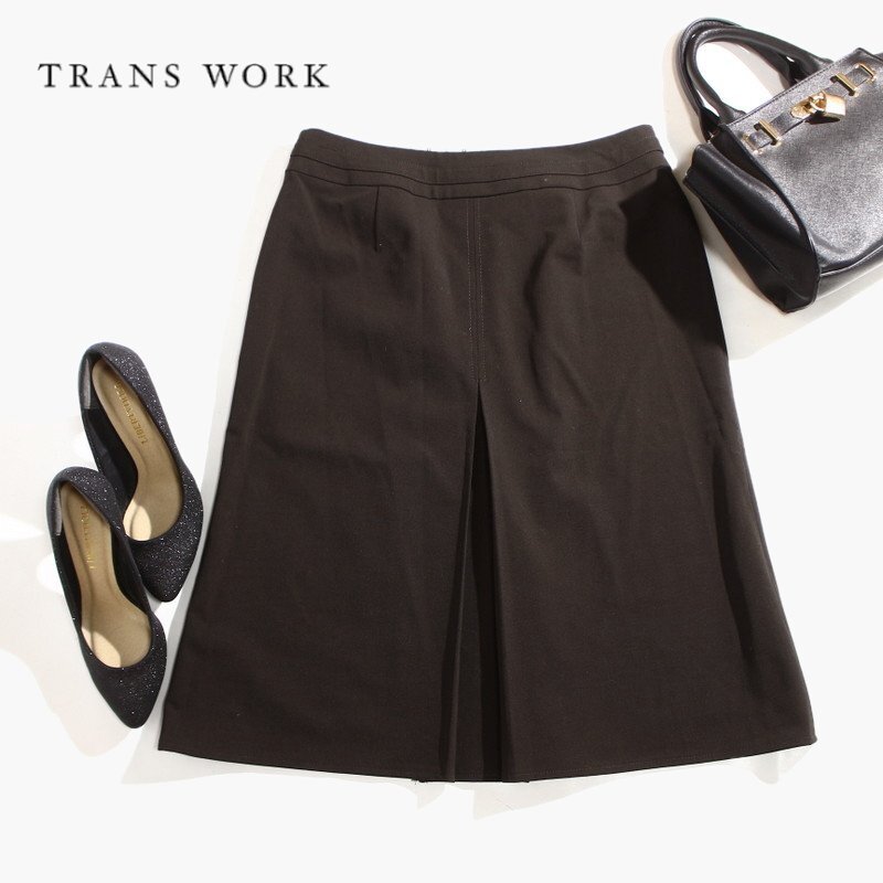 美品 TRANS WORK トランスワーク 株) 三陽商會(huì) 合物 膝下丈 ウール混合 毛 Aライン ボックスプリーツ スカート 11號(hào) ブラウン オフィス