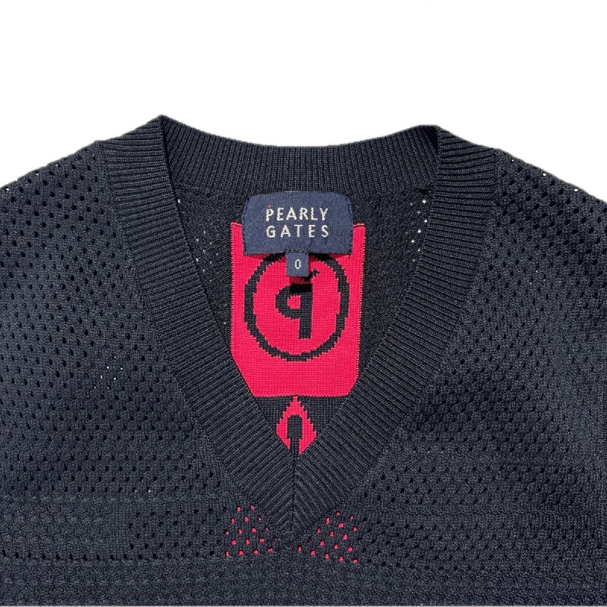 coco 中古 パーリーゲイツ PEARLY GATES レディース ベスト 0(S) 黒 ブラック Vネック ニット ネコパケ発送可 102788_画像3