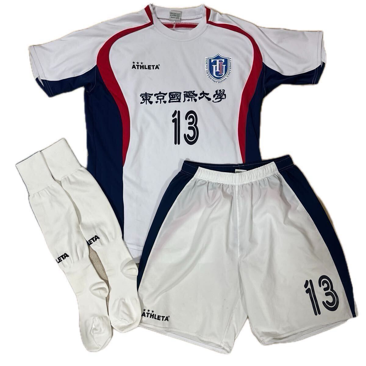 女子支給品 東京國際大學 3點セット ユニフォーム パンツ ソックス 非売品 実使用 Jリーグ 上下セット 関東大學女子サッカーリーグ1部 13