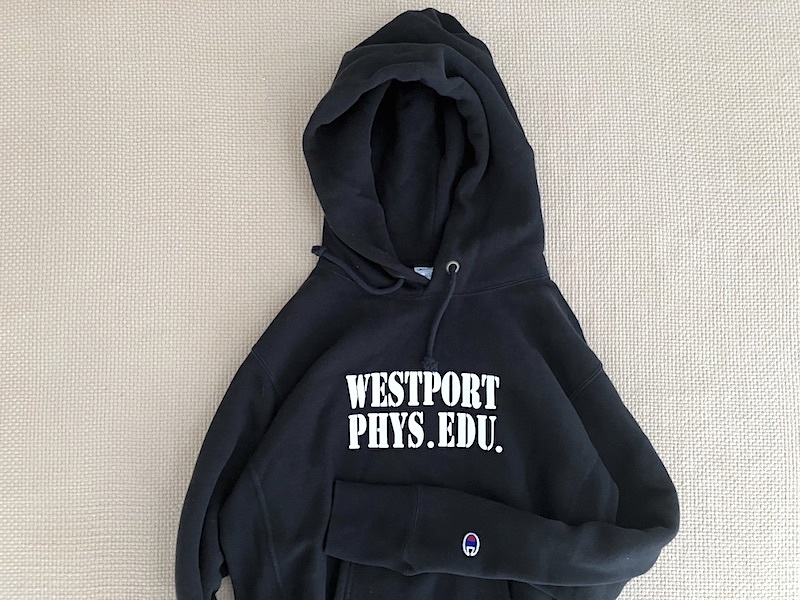 即決 復刻 青タグ 黒 Mサイズ Champion REVERSE WEAVE プルオーバー パーカー WEST PORT C3-U116 ステンシルっぽい フォントプリント_画像4