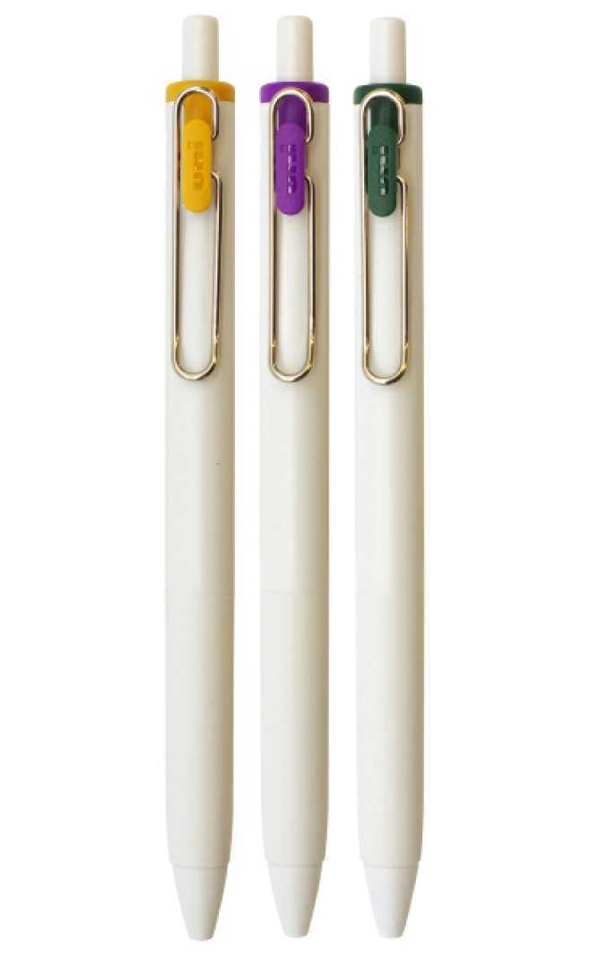 送料無料★ユニボールワン ボールペン 0.38mm 3本セット 限定カラー キャラメル黄 すみれ紫 玉露緑 ハイカラモダン ゲルインク uni-ballone_画像5