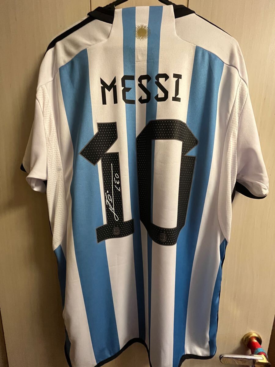 【1円スタート】アルゼンチン メッシ サインプリント入り ユニフォーム Lサイズ
