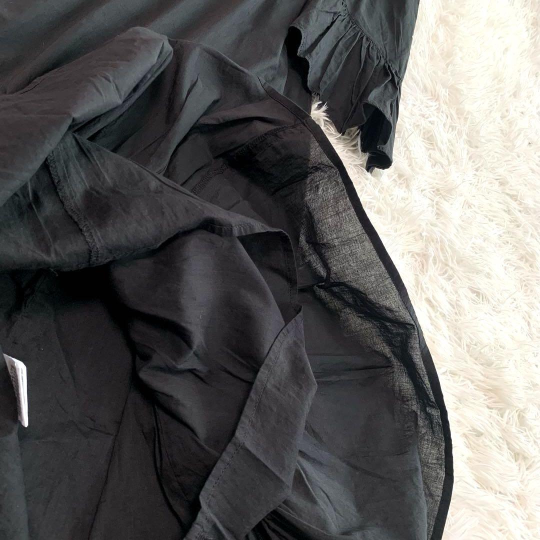 MARIHA【木陰のドレス/ロングワンピース】S フリル ギャザー 手洗い可 フレア Ａライン 長袖 ボリューム 秋 春 黒:ブラック マリハ_画像4