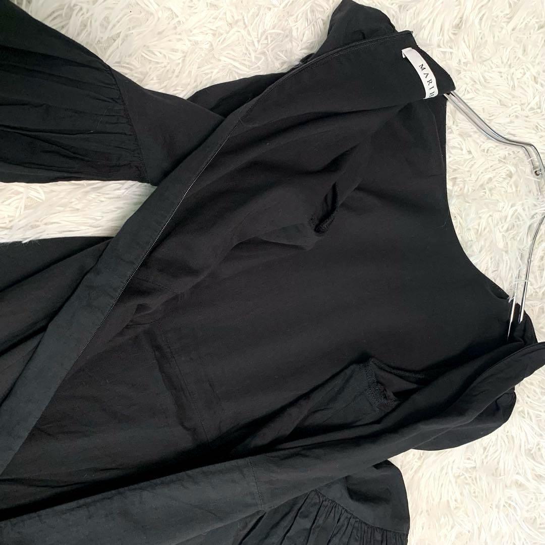 MARIHA【木陰のドレス/ロングワンピース】S フリル ギャザー 手洗い可 フレア Ａライン 長袖 ボリューム 秋 春 黒:ブラック マリハ_画像8