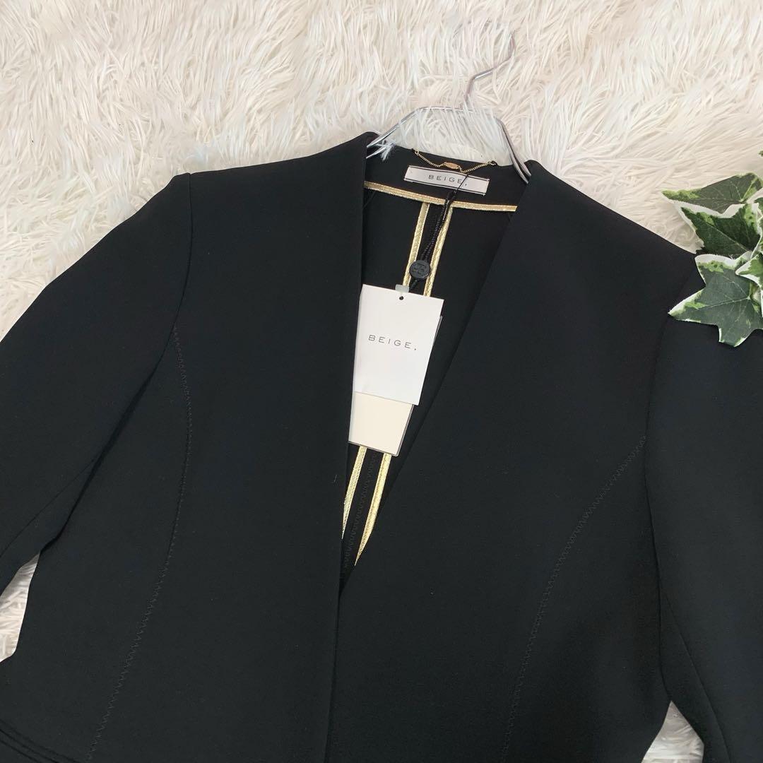 極美品◆BEIGE【洗える/ストレッチ◆ノーカラージャケット/羽織り】M相当 伸縮性 ウォッシャブル ブラック:黒 レディース 秋 春 ベイジ_画像2