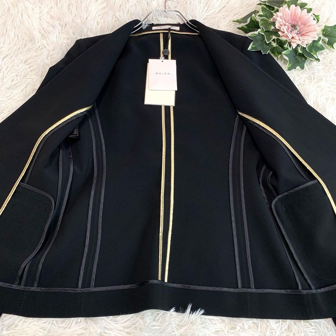 極美品◆BEIGE【洗える/ストレッチ◆ノーカラージャケット/羽織り】M相当 伸縮性 ウォッシャブル ブラック:黒 レディース 秋 春 ベイジ_画像5