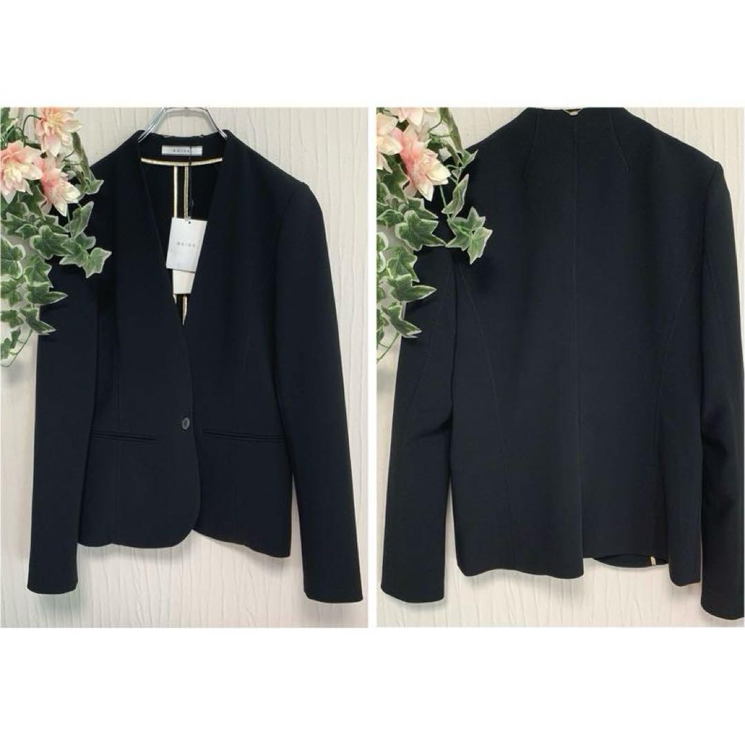 極美品◆BEIGE【洗える/ストレッチ◆ノーカラージャケット/羽織り】M相当 伸縮性 ウォッシャブル ブラック:黒 レディース 秋 春 ベイジ_画像10