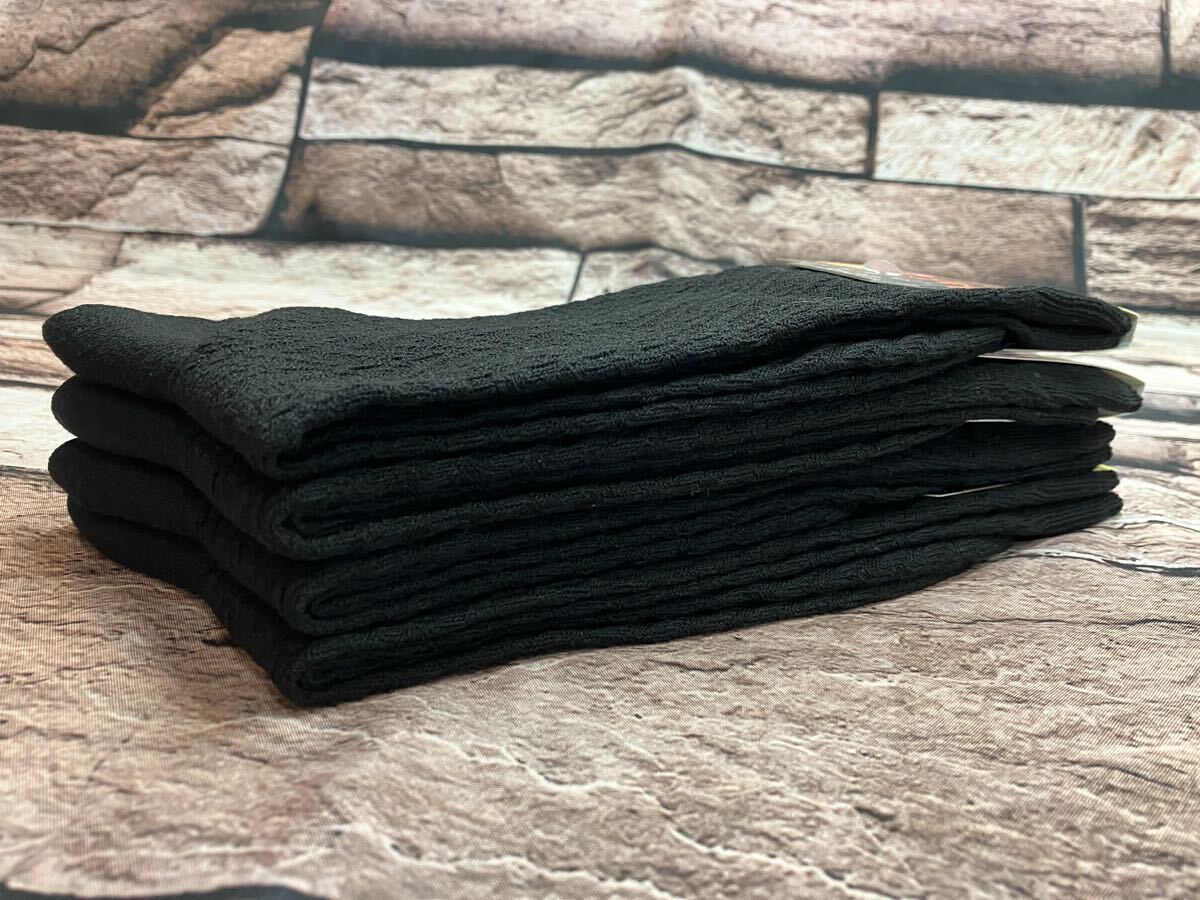 送料無料！『ブラック４足組』暖か&優しい肌触りで足元快適！【ザッ 発熱】メンズリンクス柄 クルー丈 綿混ソックス_画像5