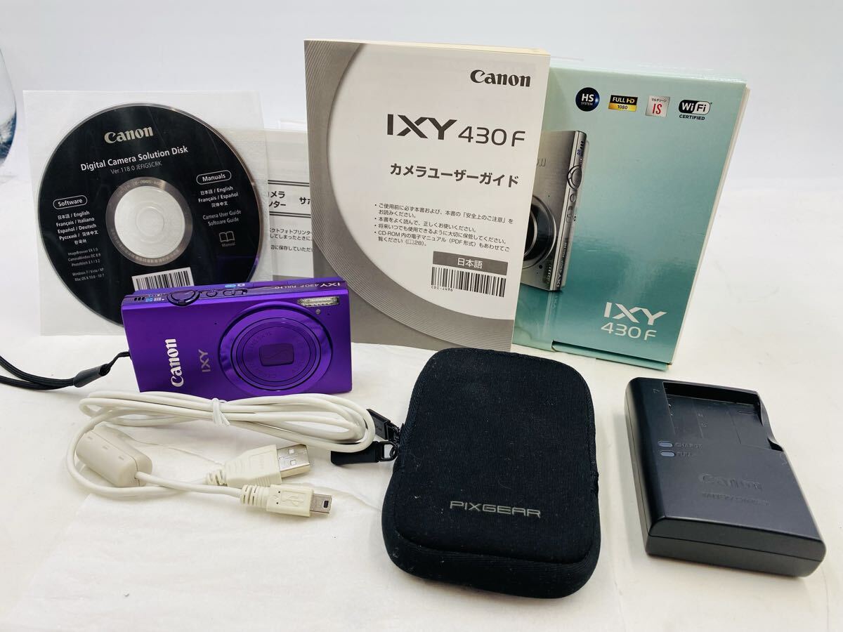 ◆ Canon IXY 430F キャノン イクシー コンパクトデジタルカメラ PC1881 パープル 箱説明書、充電器付き 通電確認(rèn)済み