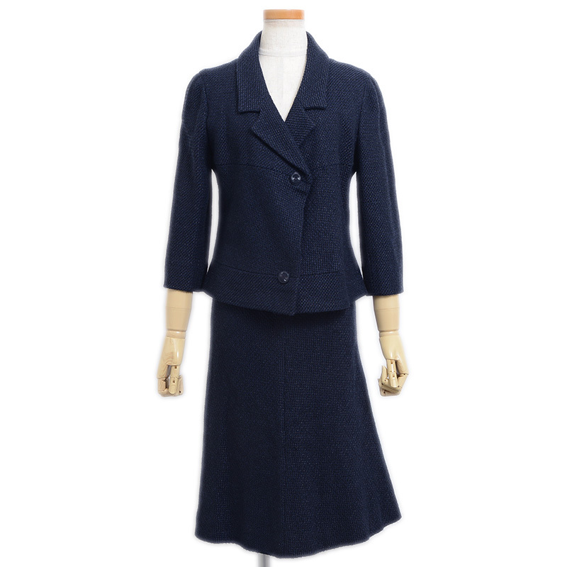 シャネル セットアップ ツイード コットン混 ネイビー レディース 38サイズ P17316