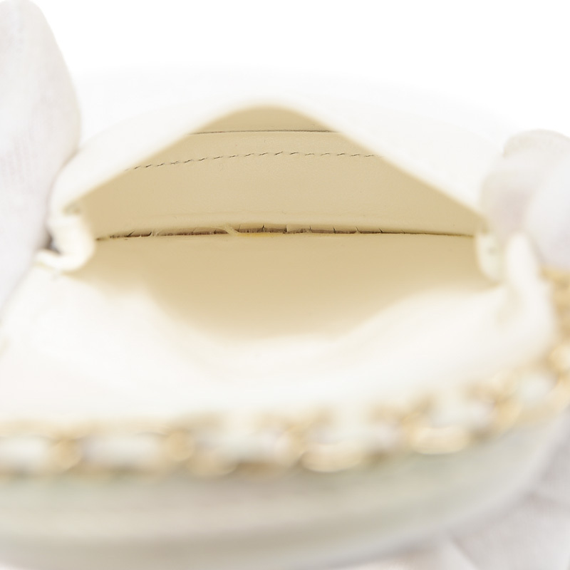 値下げ シャネル チェーンポーチ コインケース ショルダー レザー パールホワイト_画像6