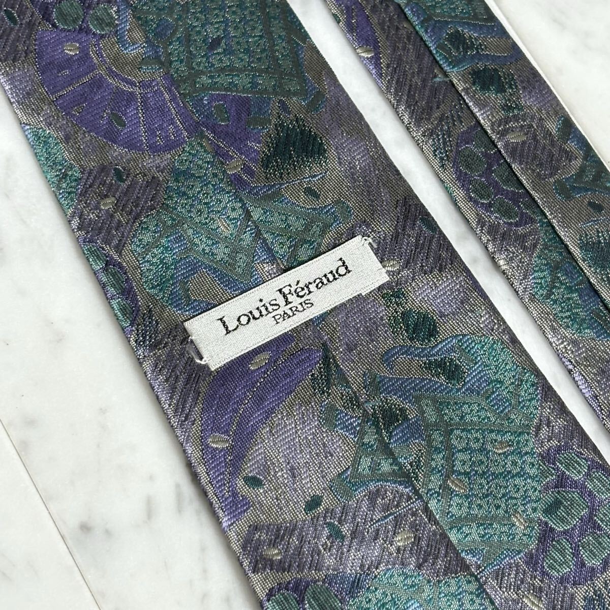 【美品】 999円~ Louis Feraud ネクタイ マルチカラー グレー 光沢 総柄 (GB7)_画像5