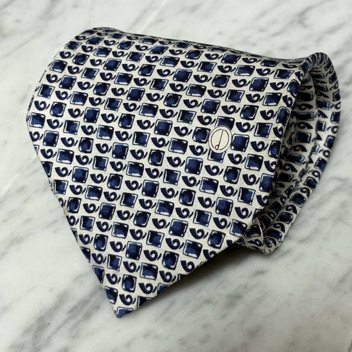 999円～ dunhill ネクタイ ネイビー ロゴ 数字 (B5)_画像1