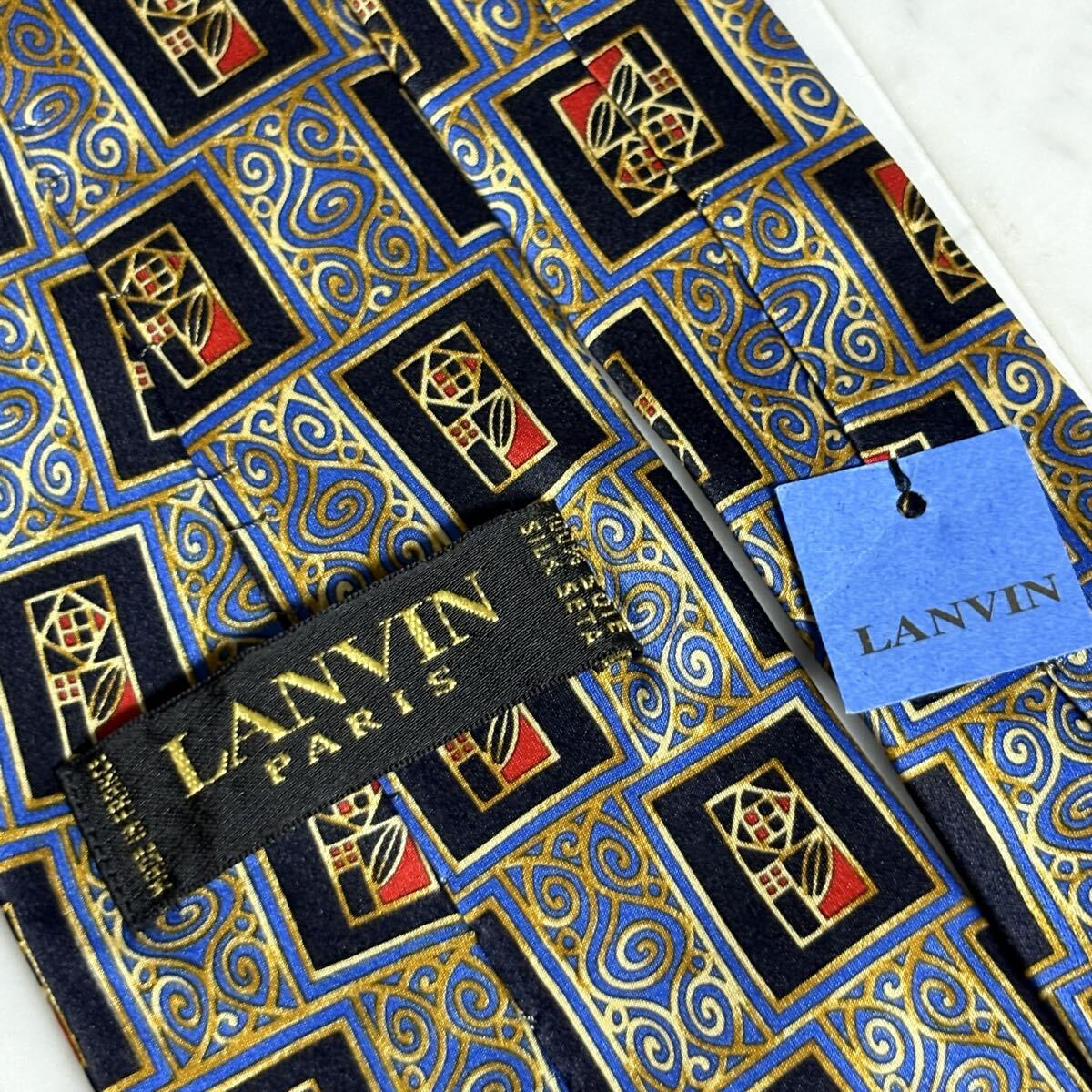 【未使用】 999円～ LANVIN ネクタイ ブルー ネイビー パターン柄 (B5)_画像5