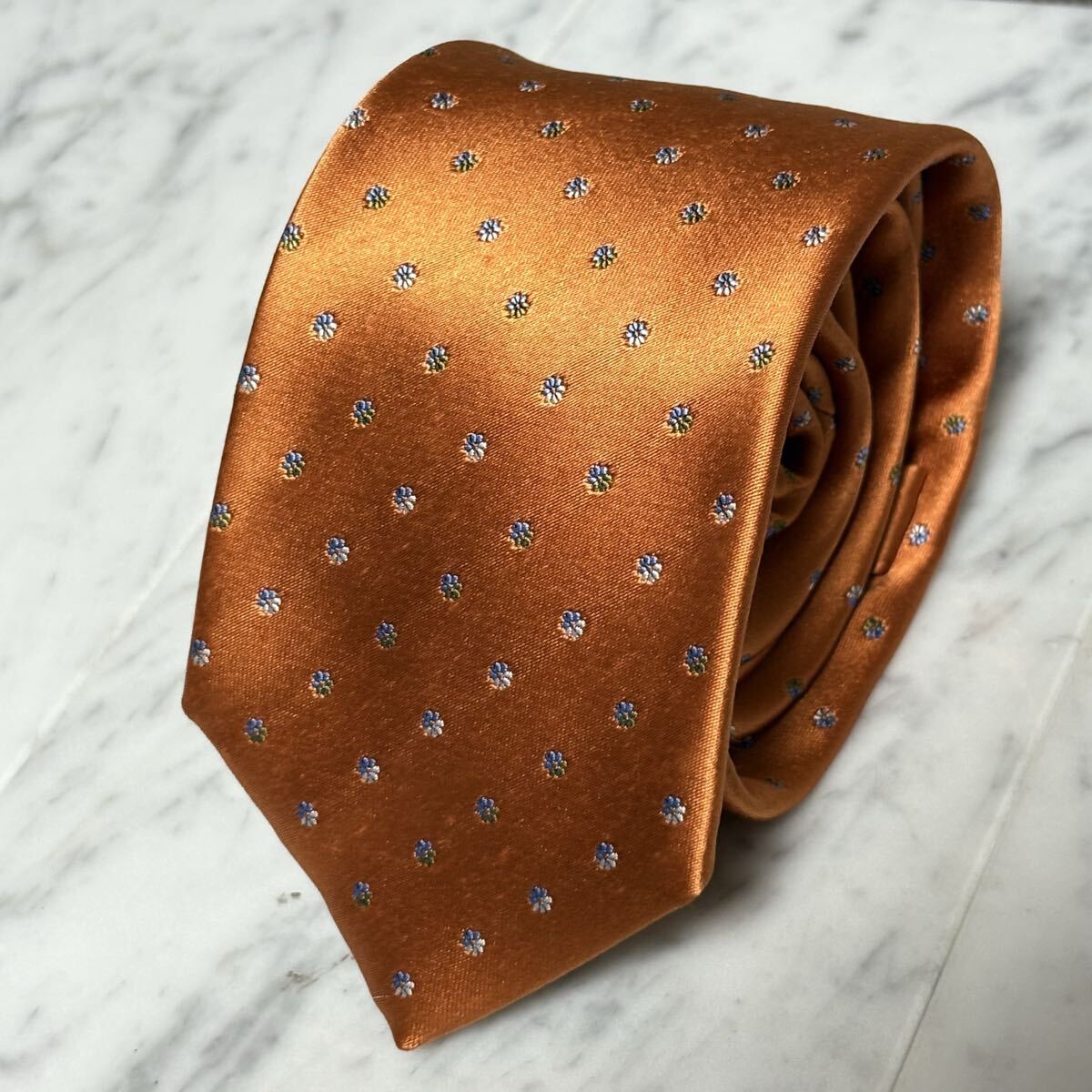 999円～ FAIRFAX ネクタイ オレンジ系 光沢 総柄 (R6)_画像1