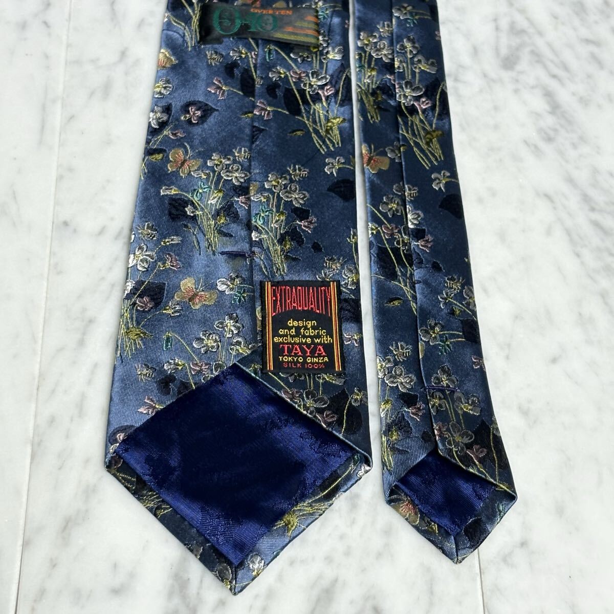 999円～ 銀座 田屋 ネクタイ ネイビー ボタニカル柄 マルチカラー 光沢 (B2)_画像4