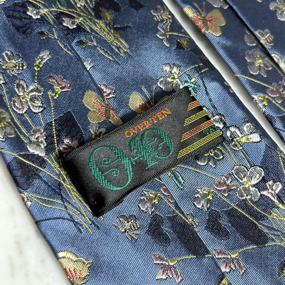 999円～ 銀座 田屋 ネクタイ ネイビー ボタニカル柄 マルチカラー 光沢 (B2)_画像5