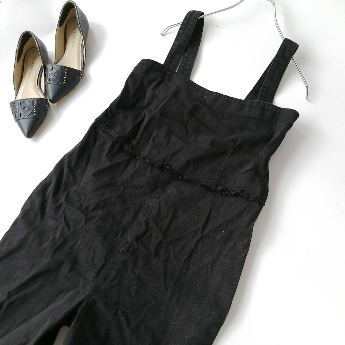 SOMETHING サムシング エドウィン レディース♪オーバーオール サロペット 黒デニム FREEサイズ 250901ng【4点同梱で送料無料】_画像1