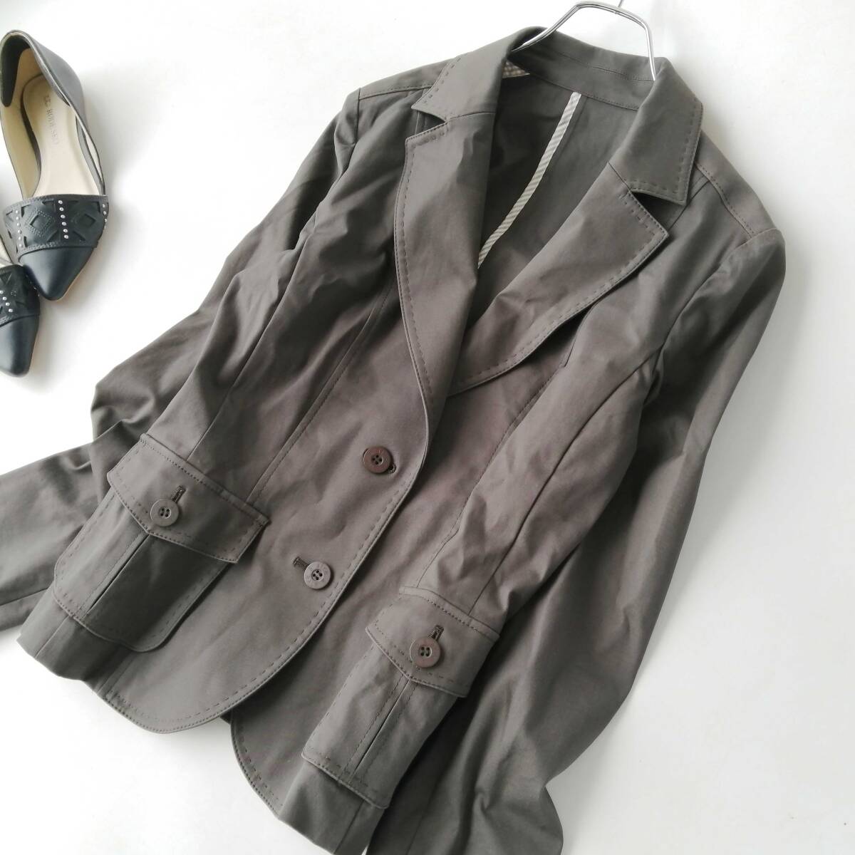 a'aire ㈱オンワード樫山 レディース♪コットンジャケット テーラードジャケット サイズ42 ダークグレー 250917np【4点同梱で送料無料】_画像1