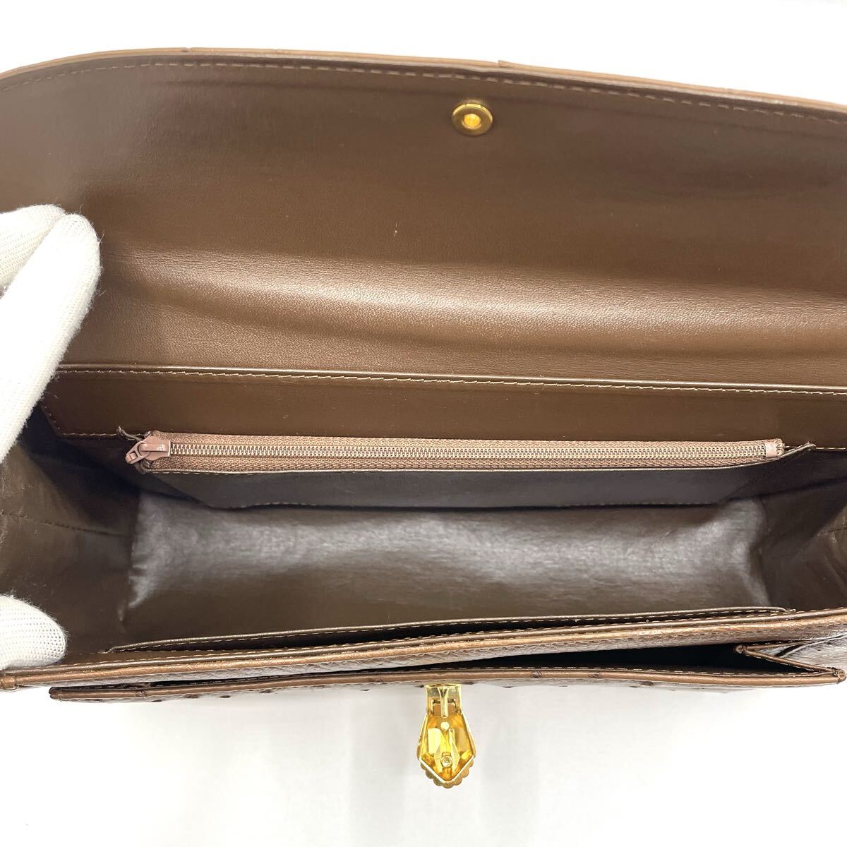 【JRA】 オーストリッチ ハンドバッグ WATA-ICHI ワタイチ ゴールド金具 ブラウン 茶 エキゾチックレザー ダチョウ革 駝鳥 レディース 2640