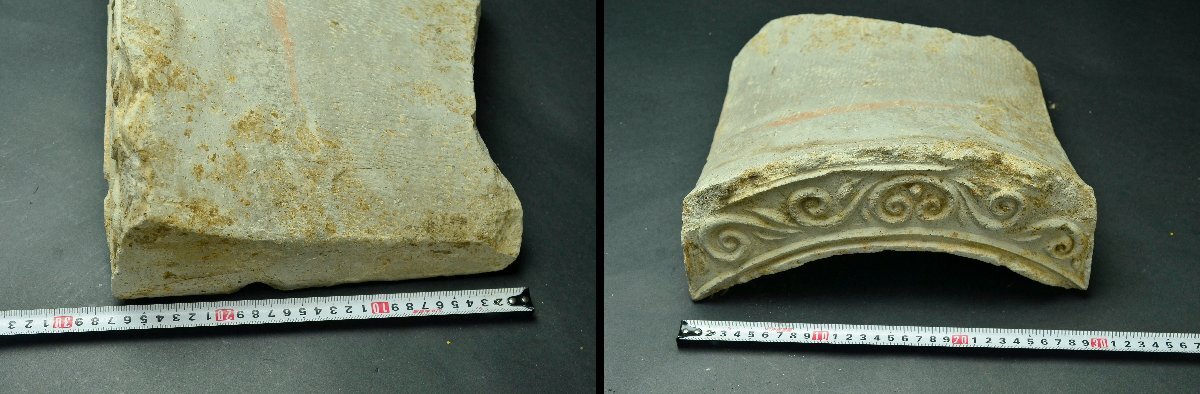 YB】飛鳥時代 均正唐草文軒平瓦 ☆日本古美術古玩骨董古瓦25Y760