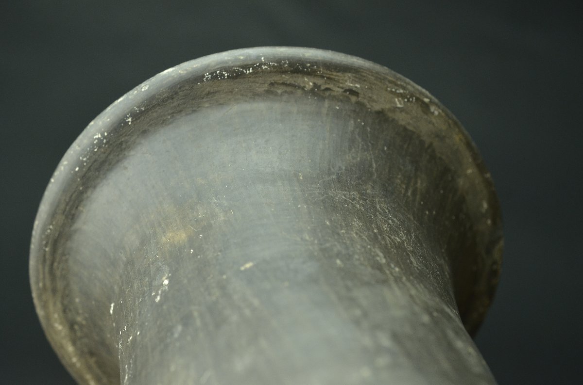 【YB】古代研磨土器（新石器時代?約3000年前）夏家店下層文化系の黒色灰陶鬲（レキ）研磨土器　年代保証　紀元前6000年前后