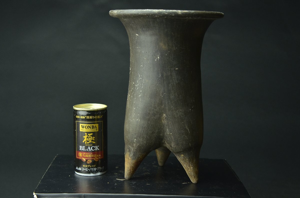 【YB】古代研磨土器（新石器時代?約3000年前）夏家店下層文化系の黒色灰陶鬲（レキ）研磨土器　年代保証　紀元前6000年前后