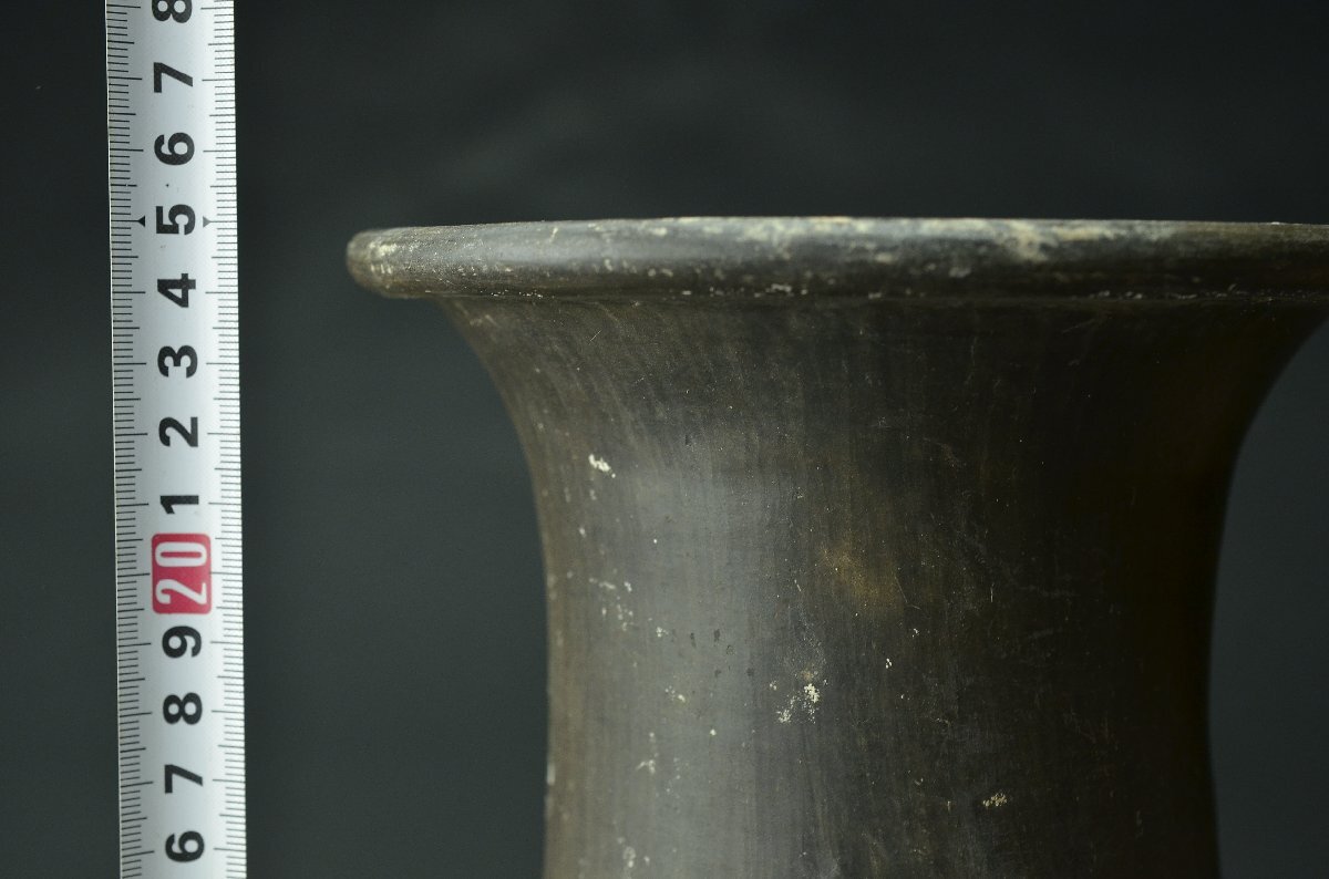 【YB】古代研磨土器（新石器時代?約3000年前）夏家店下層文化系の黒色灰陶鬲（レキ）研磨土器　年代保証　紀元前6000年前后